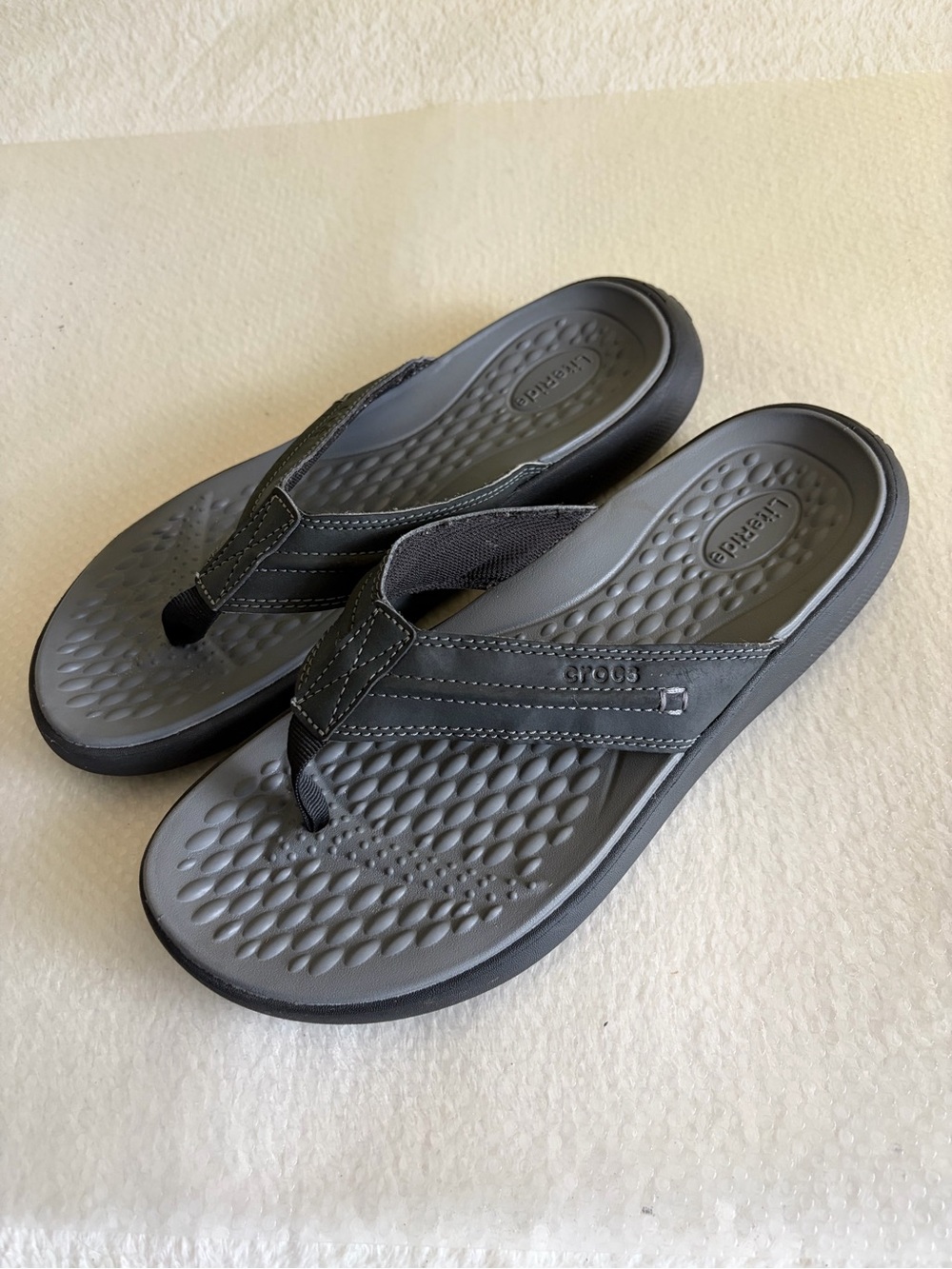 CROCS Men’s Gray and Black Foam Flip-Flop Sandals